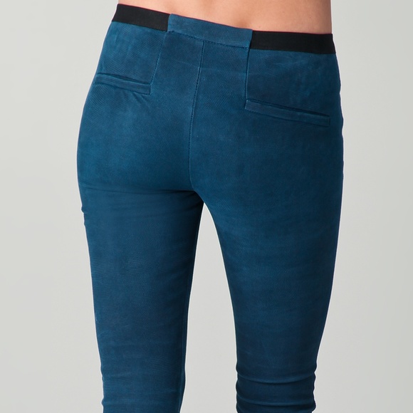 teal leather pants